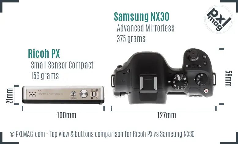 Ricoh PX vs Samsung NX30 top view buttons comparison