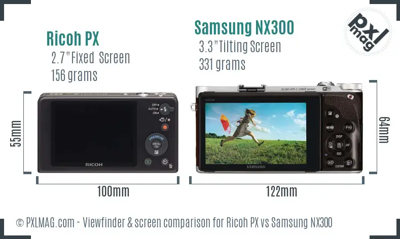 Ricoh PX vs Samsung NX300 Screen and Viewfinder comparison