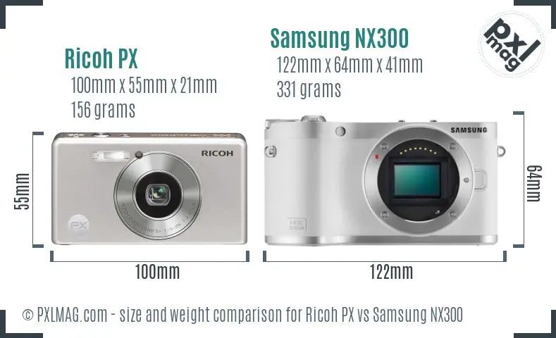 Ricoh PX vs Samsung NX300 size comparison