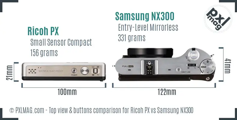 Ricoh PX vs Samsung NX300 top view buttons comparison
