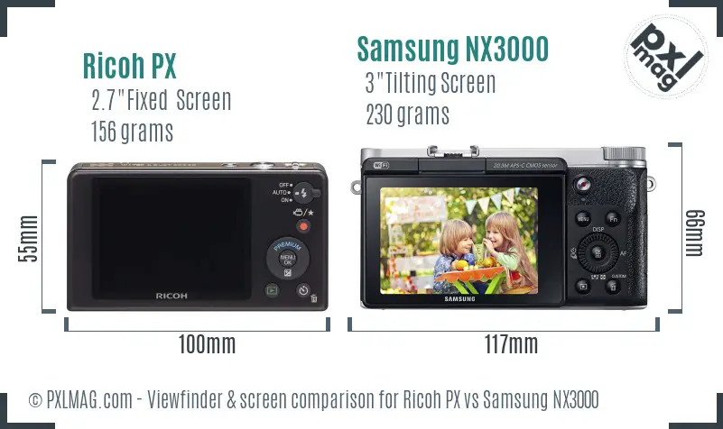 Ricoh PX vs Samsung NX3000 Screen and Viewfinder comparison