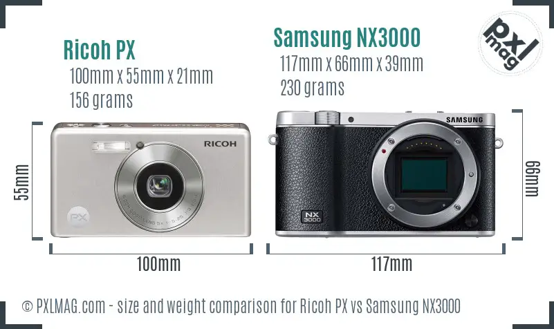 Ricoh PX vs Samsung NX3000 size comparison
