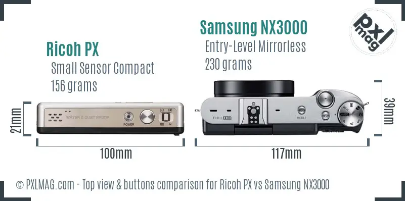 Ricoh PX vs Samsung NX3000 top view buttons comparison