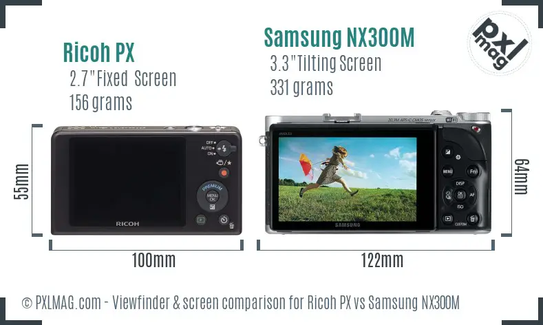 Ricoh PX vs Samsung NX300M Screen and Viewfinder comparison