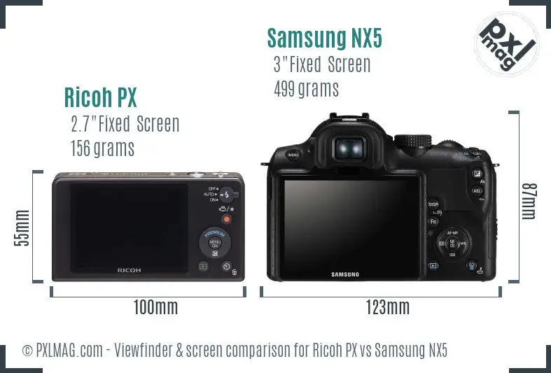 Ricoh PX vs Samsung NX5 Screen and Viewfinder comparison