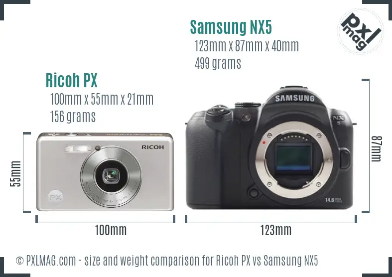 Ricoh PX vs Samsung NX5 size comparison