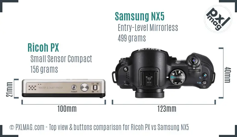 Ricoh PX vs Samsung NX5 top view buttons comparison