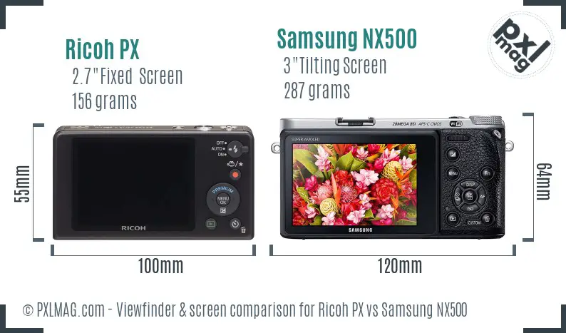 Ricoh PX vs Samsung NX500 Screen and Viewfinder comparison