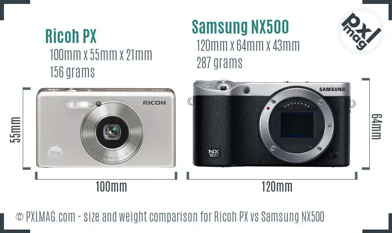 Ricoh PX vs Samsung NX500 size comparison