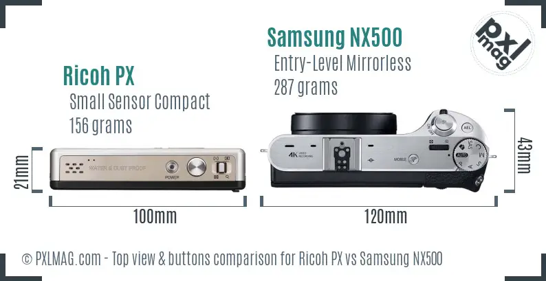Ricoh PX vs Samsung NX500 top view buttons comparison