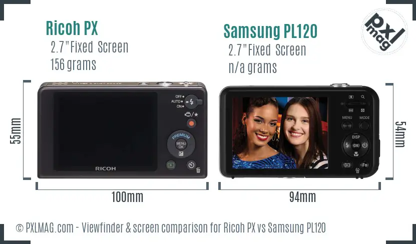 Ricoh PX vs Samsung PL120 Screen and Viewfinder comparison