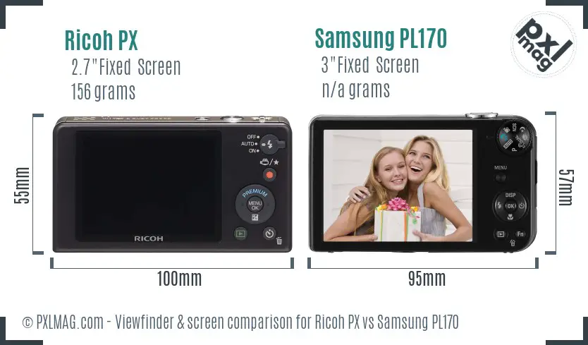 Ricoh PX vs Samsung PL170 Screen and Viewfinder comparison