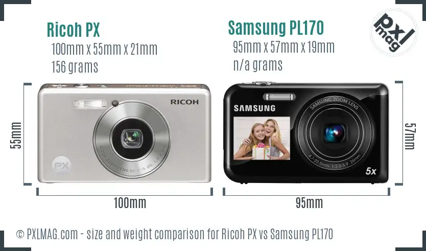 Ricoh PX vs Samsung PL170 size comparison