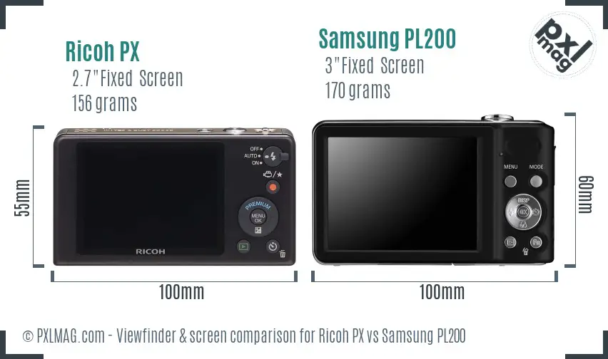 Ricoh PX vs Samsung PL200 Screen and Viewfinder comparison