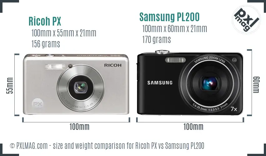Ricoh PX vs Samsung PL200 size comparison