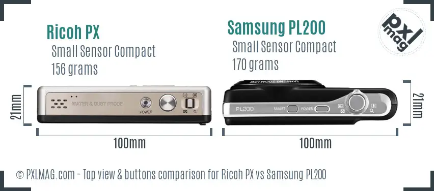 Ricoh PX vs Samsung PL200 top view buttons comparison
