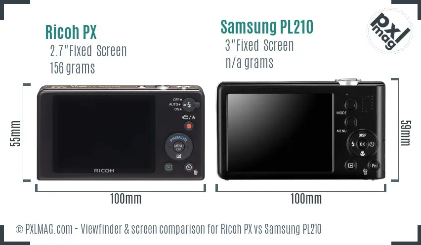 Ricoh PX vs Samsung PL210 Screen and Viewfinder comparison