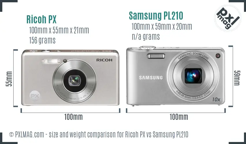 Ricoh PX vs Samsung PL210 size comparison