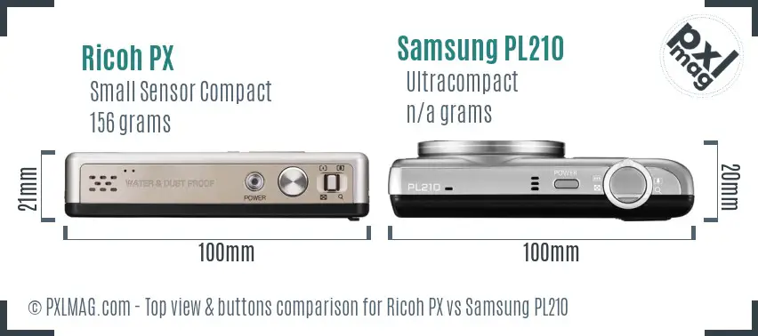 Ricoh PX vs Samsung PL210 top view buttons comparison