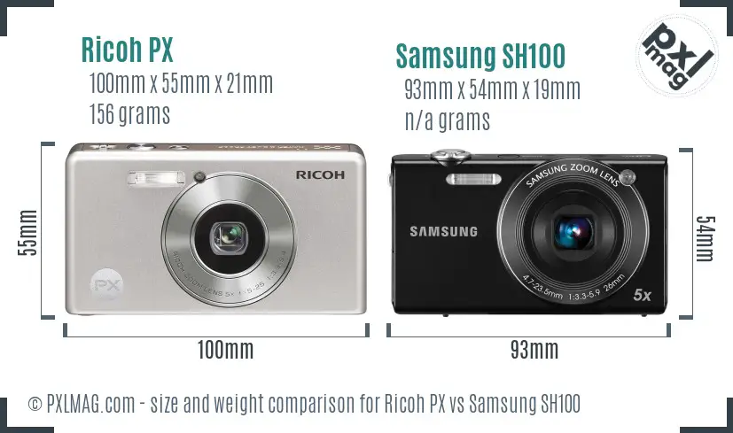 Ricoh PX vs Samsung SH100 size comparison