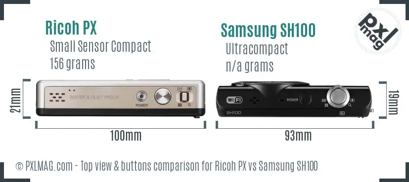 Ricoh PX vs Samsung SH100 top view buttons comparison