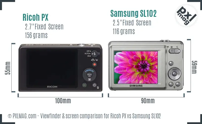 Ricoh PX vs Samsung SL102 Screen and Viewfinder comparison
