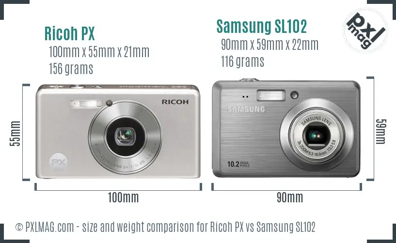 Ricoh PX vs Samsung SL102 size comparison