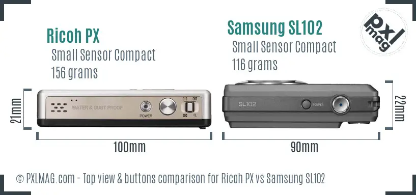 Ricoh PX vs Samsung SL102 top view buttons comparison