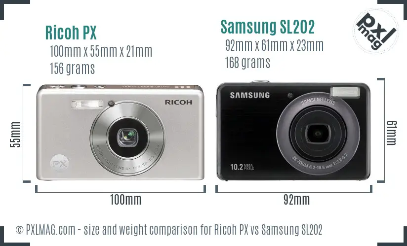 Ricoh PX vs Samsung SL202 size comparison