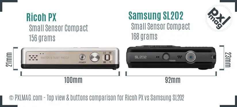 Ricoh PX vs Samsung SL202 top view buttons comparison