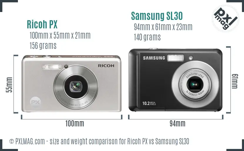 Ricoh PX vs Samsung SL30 size comparison