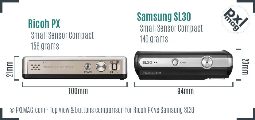Ricoh PX vs Samsung SL30 top view buttons comparison