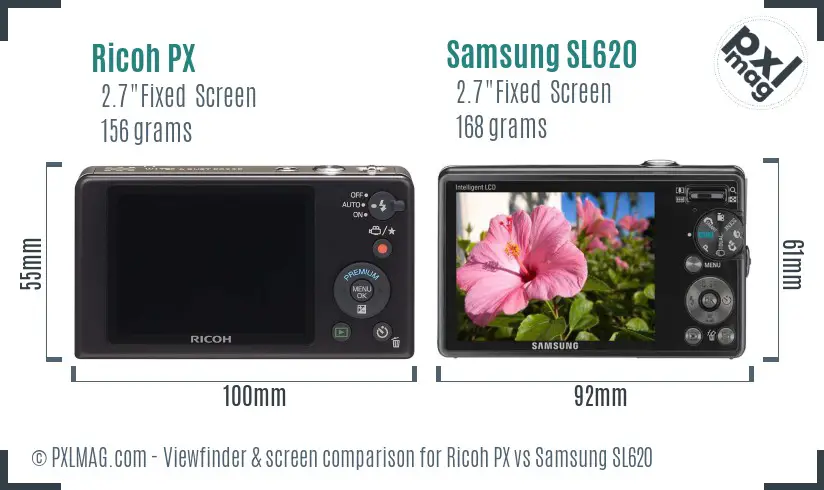 Ricoh PX vs Samsung SL620 Screen and Viewfinder comparison