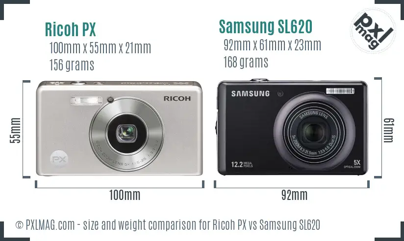 Ricoh PX vs Samsung SL620 size comparison