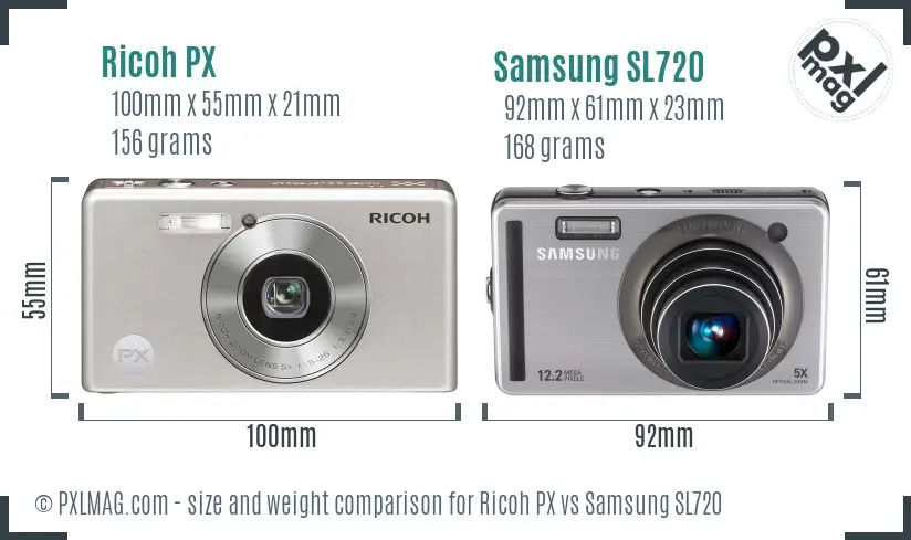 Ricoh PX vs Samsung SL720 size comparison