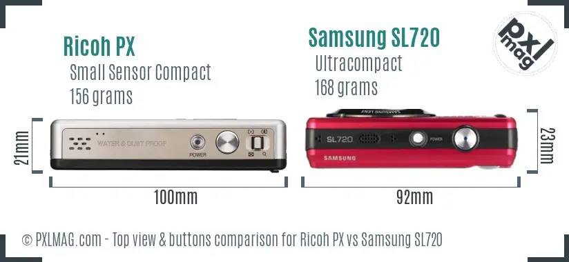 Ricoh PX vs Samsung SL720 top view buttons comparison