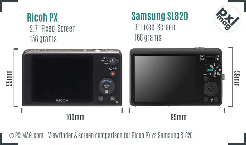 Ricoh PX vs Samsung SL820 Screen and Viewfinder comparison