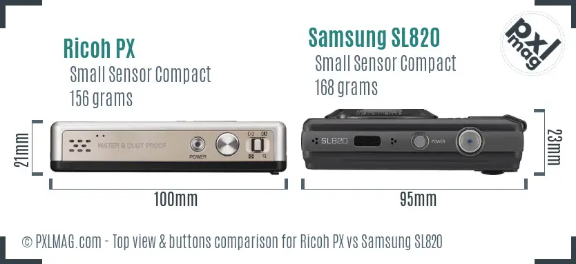 Ricoh PX vs Samsung SL820 top view buttons comparison