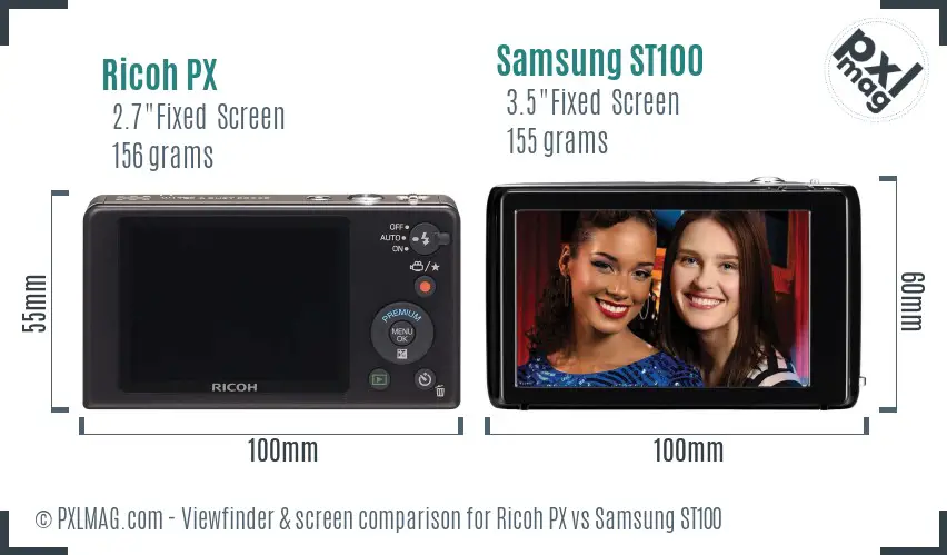 Ricoh PX vs Samsung ST100 Screen and Viewfinder comparison