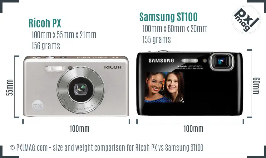 Ricoh PX vs Samsung ST100 size comparison