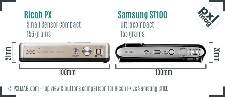 Ricoh PX vs Samsung ST100 top view buttons comparison