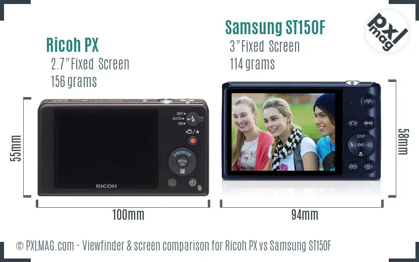 Ricoh PX vs Samsung ST150F Screen and Viewfinder comparison