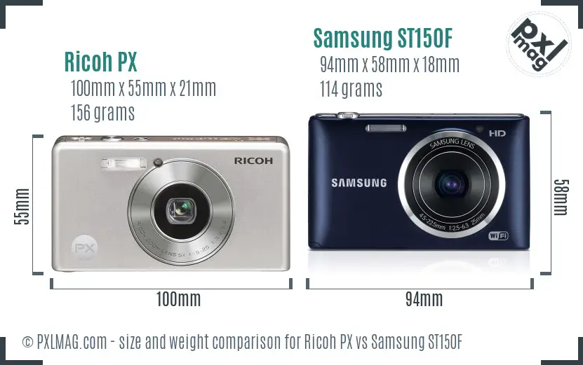 Ricoh PX vs Samsung ST150F size comparison