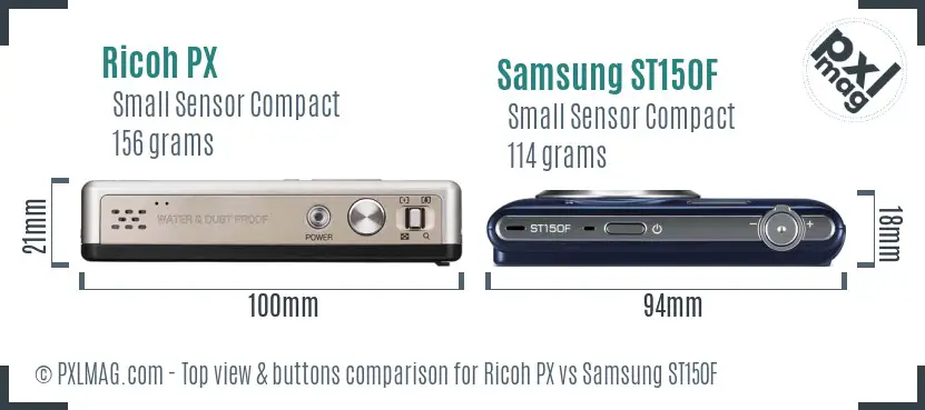 Ricoh PX vs Samsung ST150F top view buttons comparison