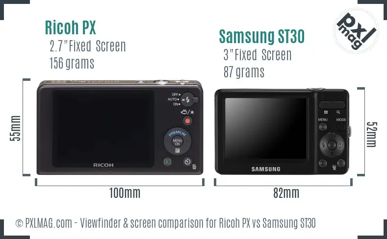 Ricoh PX vs Samsung ST30 Screen and Viewfinder comparison