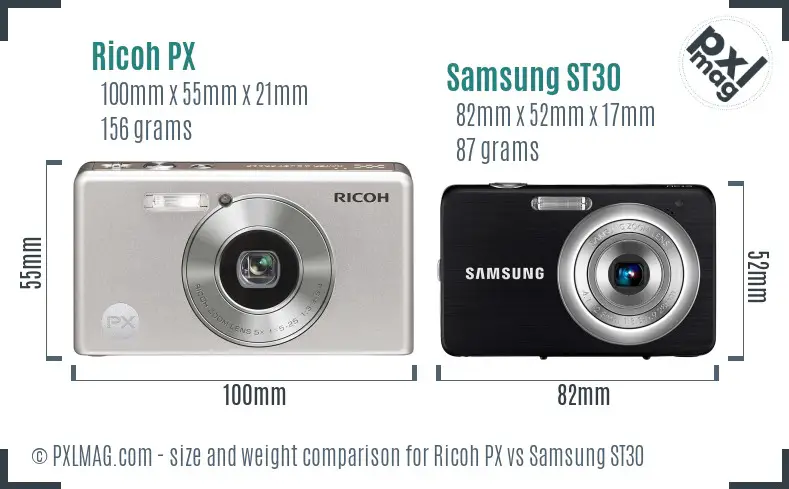 Ricoh PX vs Samsung ST30 size comparison
