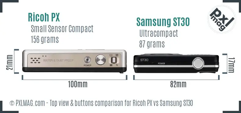 Ricoh PX vs Samsung ST30 top view buttons comparison