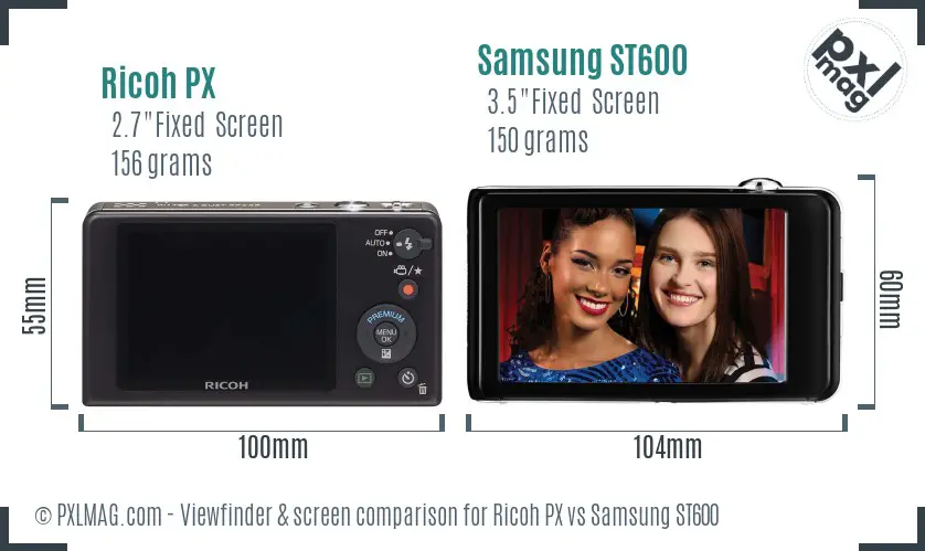 Ricoh PX vs Samsung ST600 Screen and Viewfinder comparison
