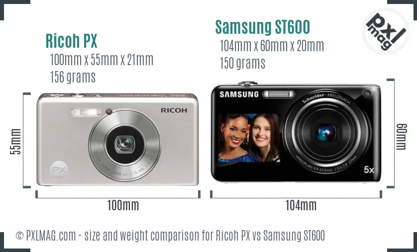 Ricoh PX vs Samsung ST600 size comparison