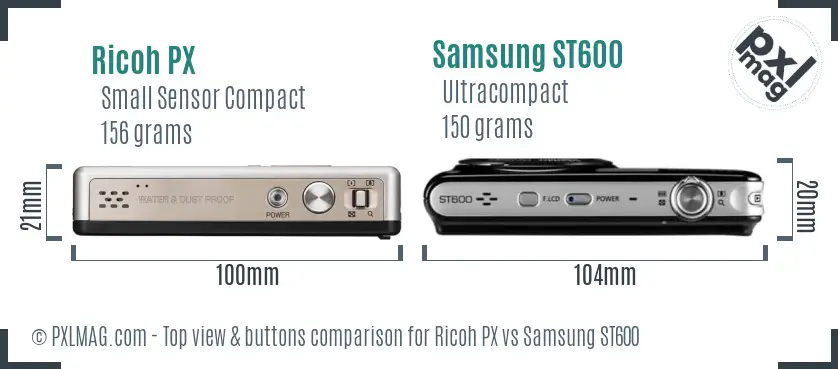 Ricoh PX vs Samsung ST600 top view buttons comparison